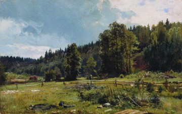 Artworks in 150 Subjects Painting - meadow at the forest edge siverskaya 1887 classical landscape Ivan Ivanovich trees